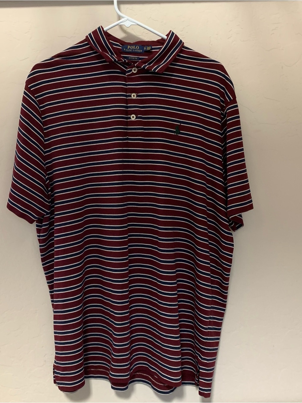 Ralph Lauren Burgundy, Navy & White Striped Polo Shirt size XL